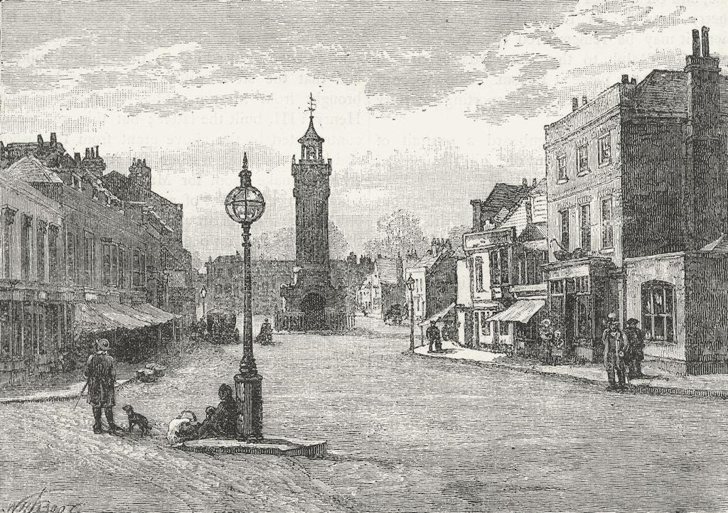EPSOM. Epsom High Street. Surrey 1888 old antique vintage print picture